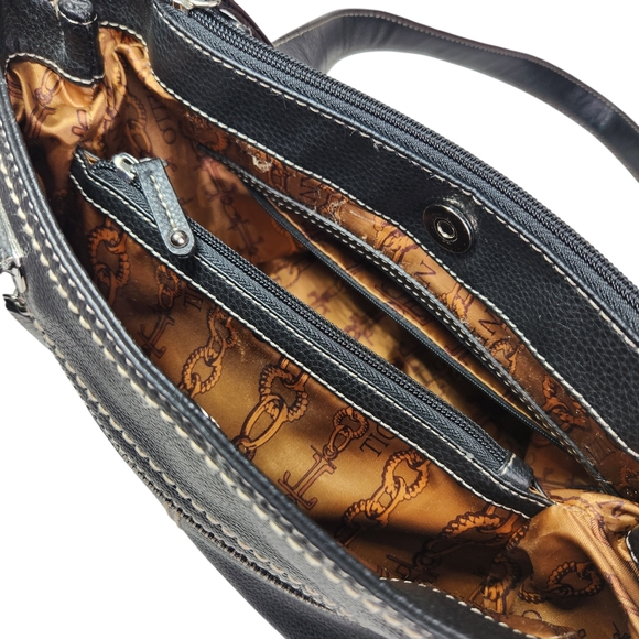 Tignanello Black Pebbled Leather Shoulder Bag Hobo Satchel White Contrast Stitch - Picture 9 of 16